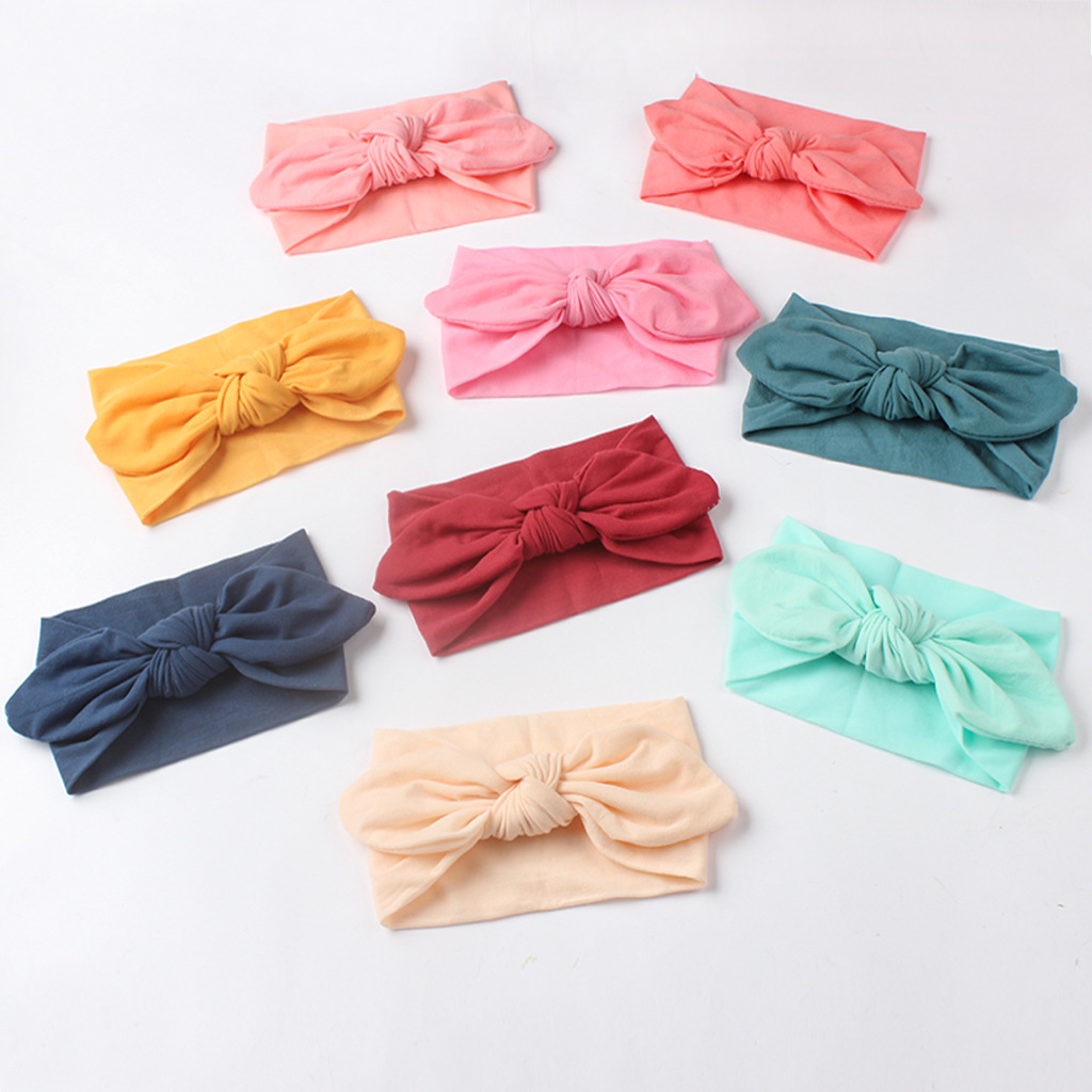 New baby 23 color turban Hair accessories Children's solid color soft wide rabbit ears nylon headband baby turban
