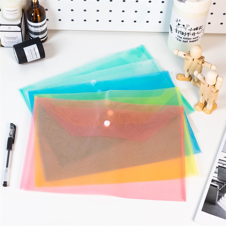 A4 Document Bag Storage Bag File Bag White Thickeneded Button Bag Test Paper Bag Transparent Document Bag Large Capacity Information