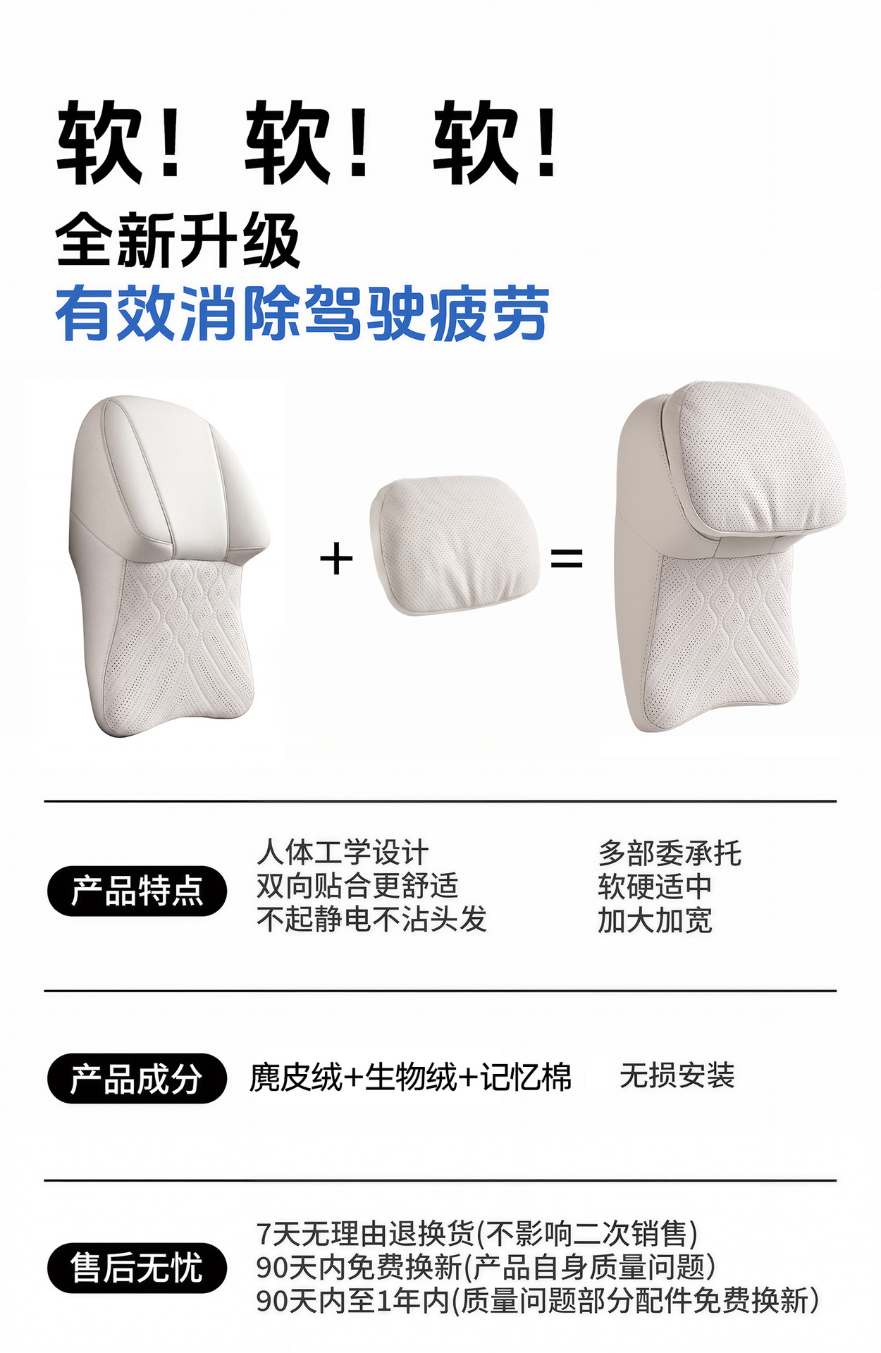 Car Headrest, Neck Pillow, In-Car Cushion, Lumbar Support, Suitable for Mercedes-Benz, Maybach, Bmw, Tesla