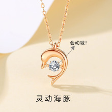 厂家货源纯银简约小众设计送女友小海豚灵动锁骨链999千足银吊坠
