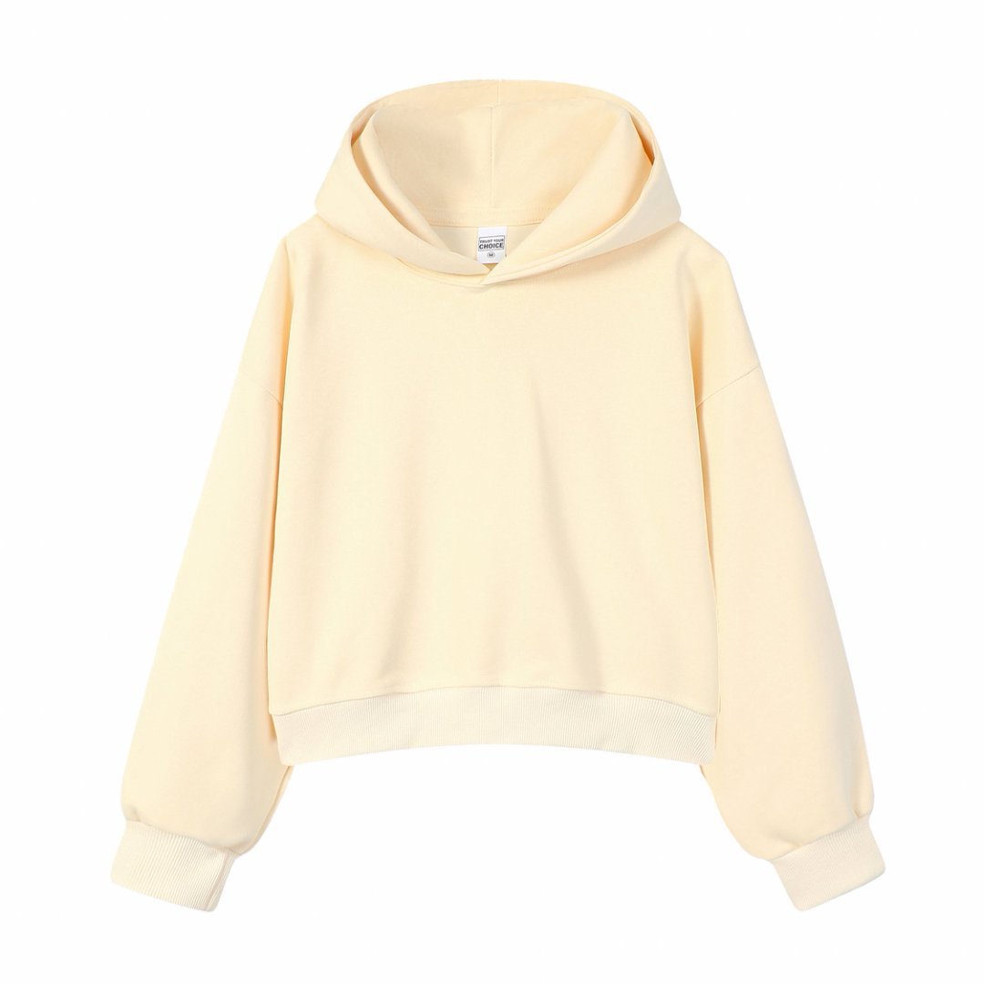 Marca de moda de color sólido con capuchón de plata, camiseta corta de hombro para mujeres otoño y invierno pesado 450g con camiseta con capuchón cálida y casual