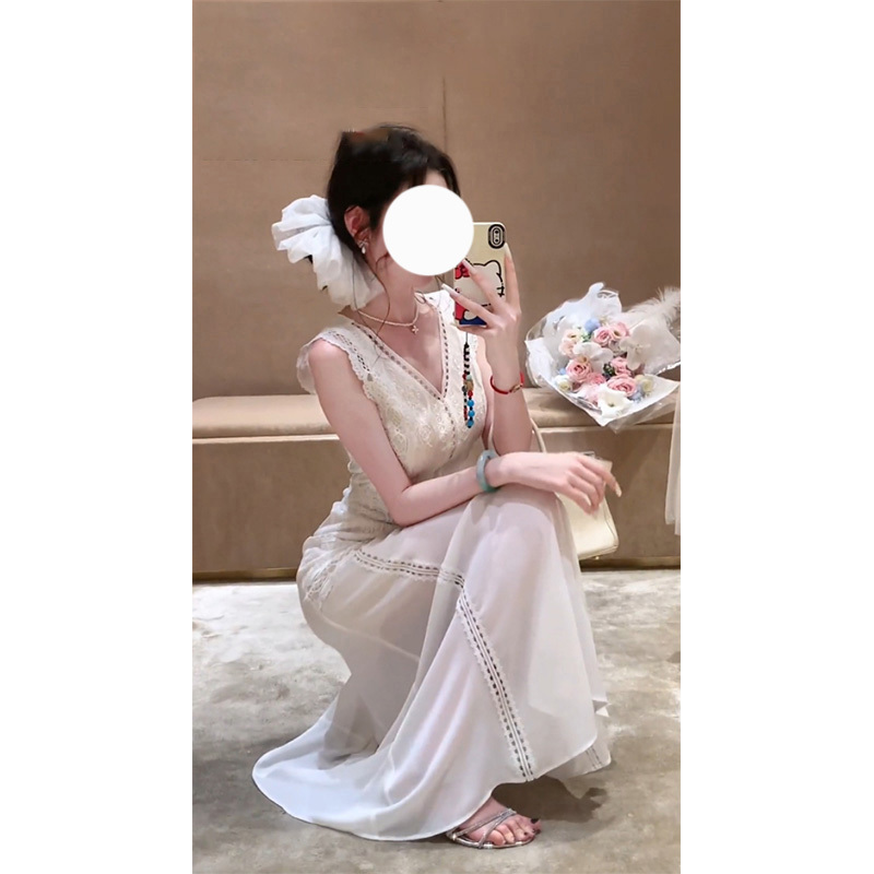 法式气质无袖背心连衣裙女2025夏季新款优雅收腰显瘦长裙裙子|undefined