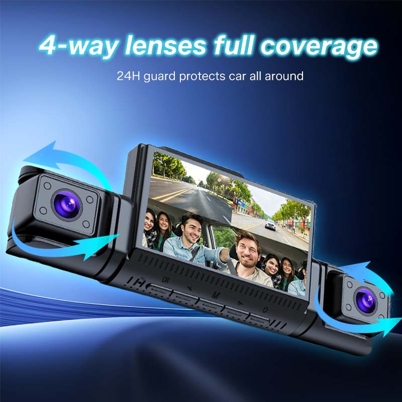 4G Remote Monitoring Quad-Camera 3inch Dash Cam with ADAS Blind Spot Warning and Fatigue Driving Sentry Mode