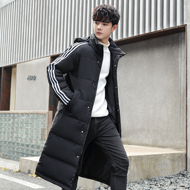 Adi Same Style Down Jacket Men's Long Thickened Warm White Duck Down Jacket Same Style Three Bar Two Open Coat