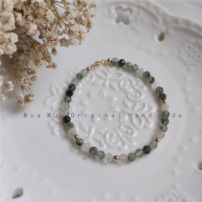 招财助事业|绿发晶|幸运水晶14K注金小清新文艺百搭细款4mm手链女|ru