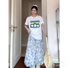 设计感花苞裤裙女夏季2025新款蓬蓬蓝色a字裙碎花大码灯笼长裤子