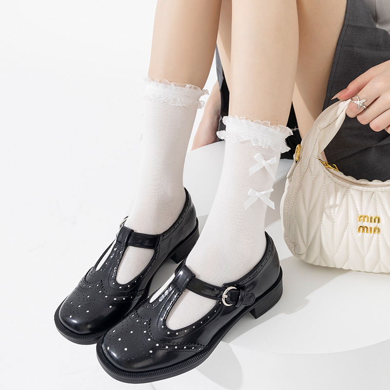 Botas todavía algodón miu calcetines primavera y verano montón de calcetines encaje arco encaje tubo medio ballet viento primavera y otoño lolita algodón
