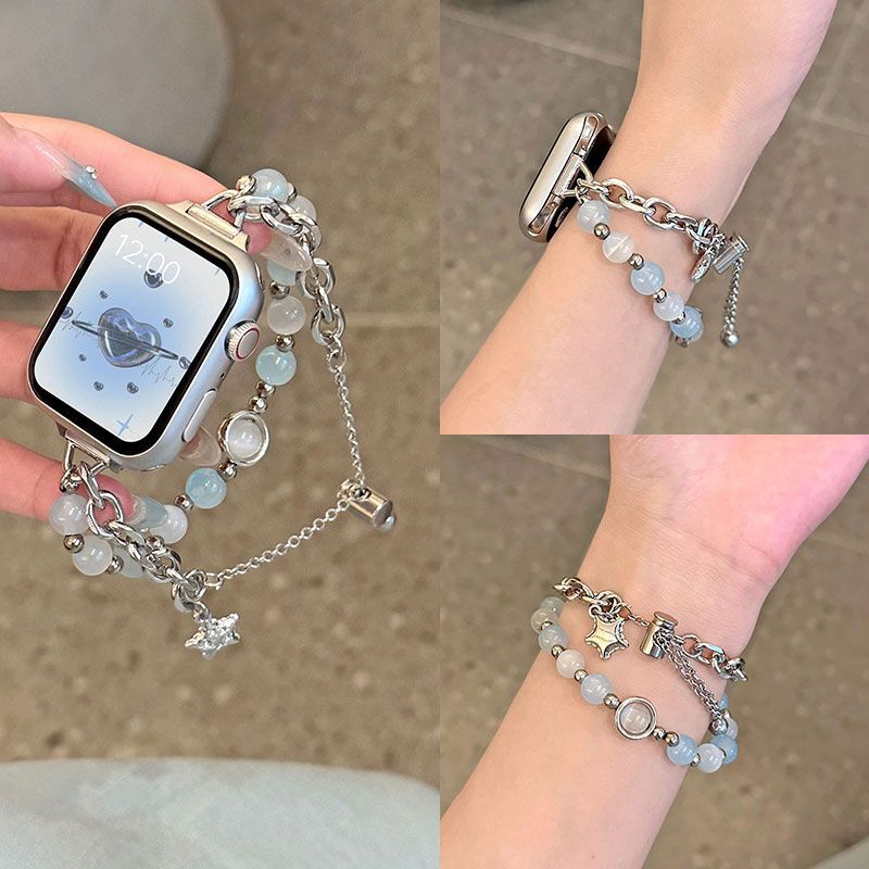 Suitable for Apple Iwatchs10Ultra8 Generation 976543 Watch with Small Fragrance Cat's Eye Stone Chain for Women