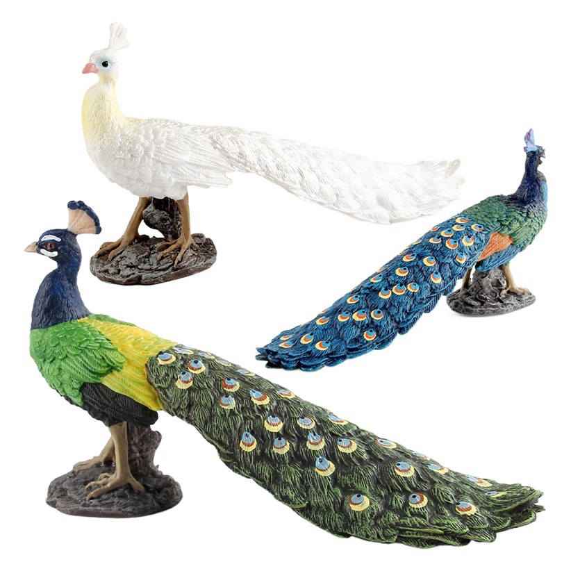 Transfronterizo Nueva simulación animal modelo de Pavo Real azul verde blanco Pavo Real decoración estática decoración de escritorio juguete al por mayor