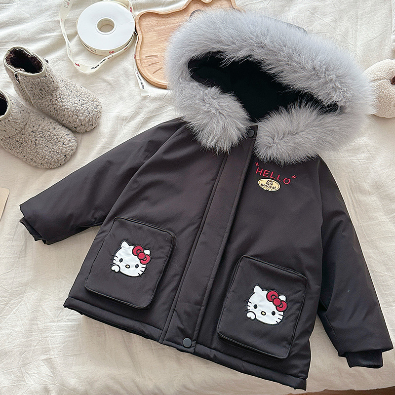 [en stock] 2025 chicas coreanas de invierno superan el cuello de cabello grande ocio, chaqueta gruesa para chicas pequeñas