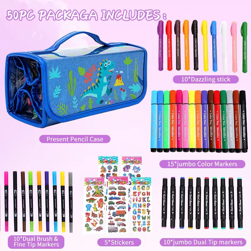 Cross-border marker pen 50PC bag children watercolor pen painting suit gift box student art brush tool