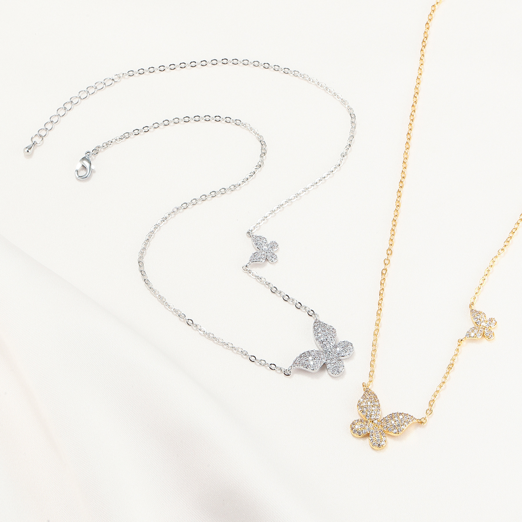 Korean style butterfly copper plated 18K gold inlaid zircon clavicle chain