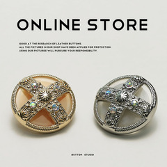 MOSN 小香歐美風帶鑽十字金屬紐扣女士皮草大衣西服外套裝飾扣子