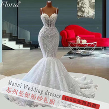 2023亞馬遜新款外貿婚紗禮服 歐美跨境新娘結婚蕾絲婚紗廠家貨源