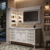 Комбинация шкафов для ванной комнаты в американском стиле середины века, напольная умывальник во французском ретро стиле, раковина для ванной комнаты, тумба под раковину