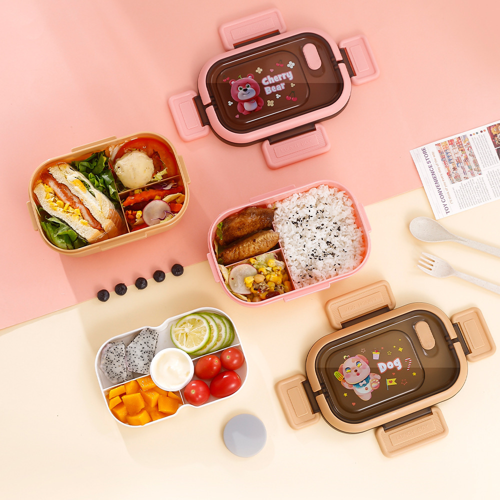 Caja de almuerzo de mano de división de dibujos animados para estudiantes con caja de almuerzo de ensalada