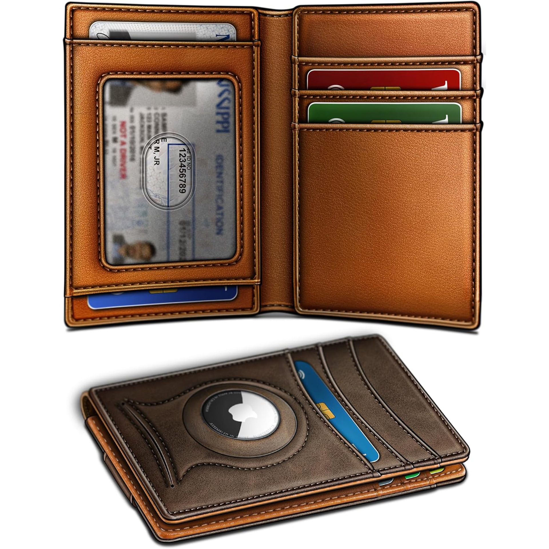 Cross-border corto RFID anti-robo cartera de gran capacidad portátil multifuncional bolsa de tarjetas de negocios doble plegable cartera de cuero para hombres