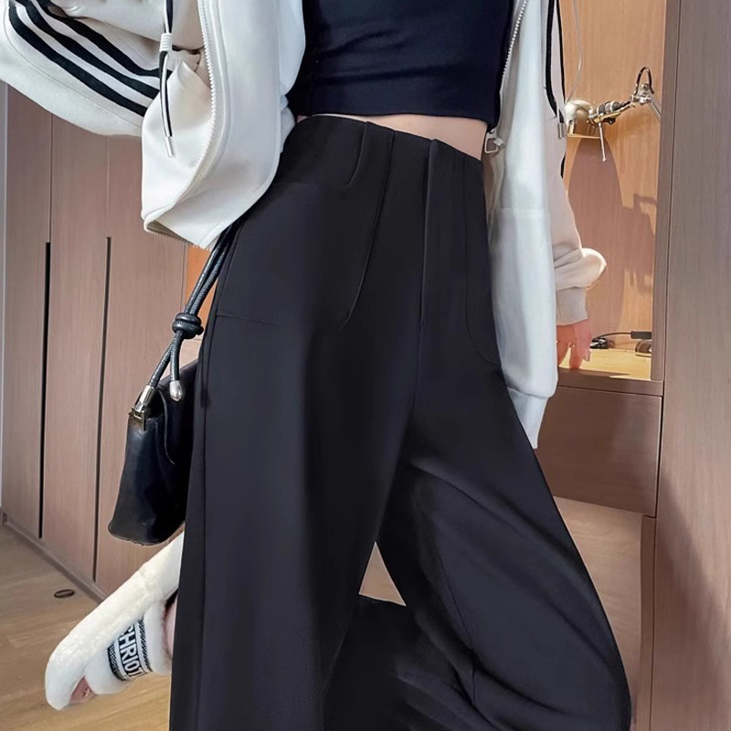 Pantalones de traje negro de alto nivel de primavera y otoño de mujeres 2024 nuevos pantalones de cintura alta y cuchilla estrecha de estilo general