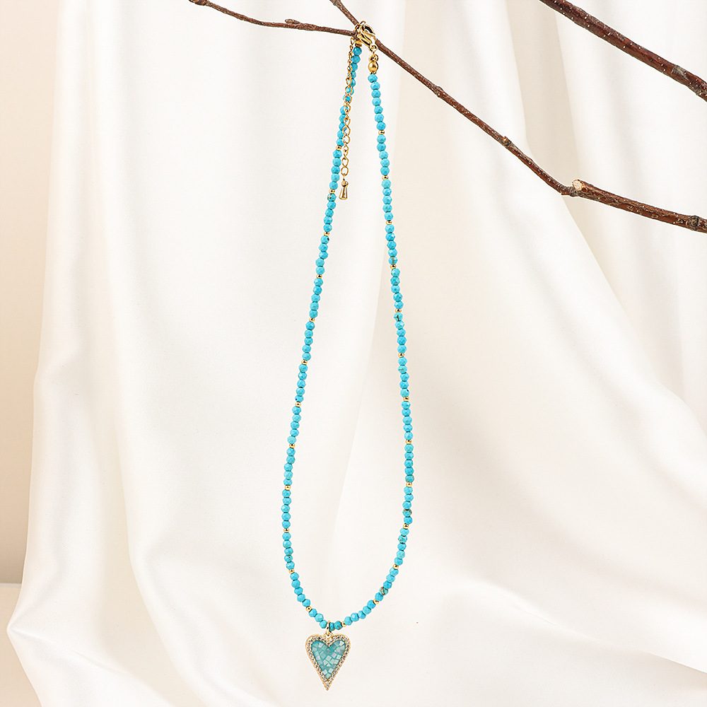 20g Weight Necklace Classification 1 Piece Quantity Travel Occasion Alloy, Agate Material Heart Shape Pattern Women's Gender Beaded Design Ethnic Style, Bohemian Style Ethnic Style Bohemian Heart Shape Alloy Agate Necklace In Bulk 12