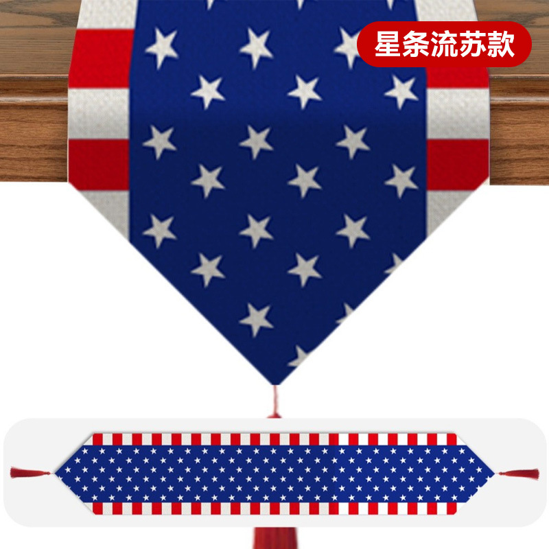 Nueva Bandera de mesa impresa del día de la independencia transfronteriza, lino, hogar americano, estrellas, rayas creativas, decoración de mesa de mantel