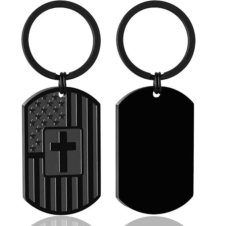 Stainless Steel Military Badge Keychain in Stock, Blank Model, Laser-Cut Engraved Logo, Simple Metal Keychain Accessory