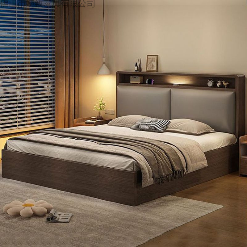 Solid Wood Double Bed 1.8X 2m for Master Bedroom, Modern and Simple Home Use, 1.5m Small Apartment Rental Single Bed 1.2m