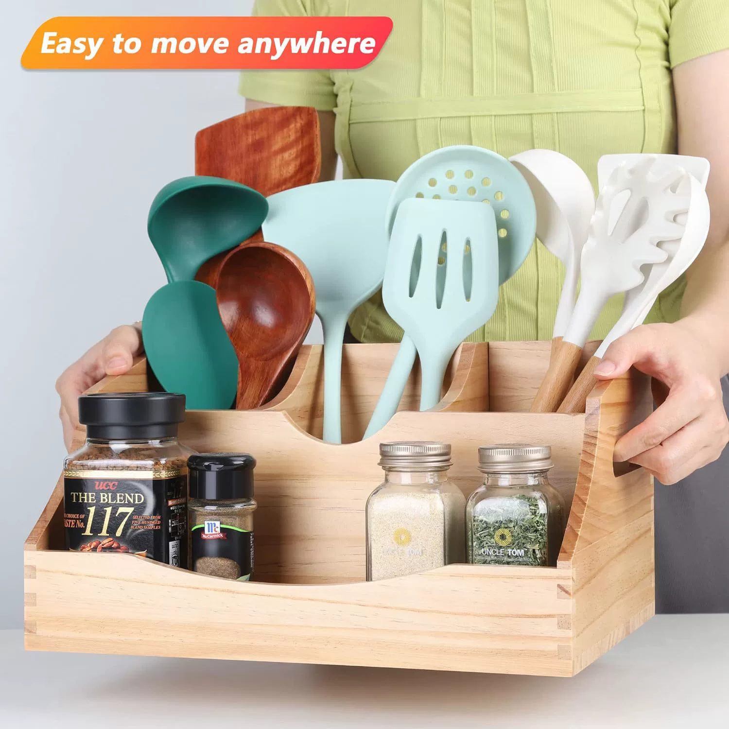Деревянный ящик для хранения кухонной утвари держатель посуды с ручкой Бытовая столешница и Подвесной деревянный ящик для хранения суповых ложек