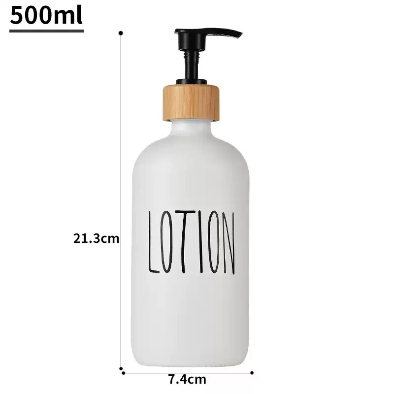 Bomba de desinfectante de manos Amazon Glass Boston botella de dispensador de jabón con tapa de madera en blanco y negro botella de champú 500ml