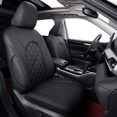 Modelə uyğun (Original) oturacaq örtükləri – Seat Covers - black-and-red-line-diamond-in-the-middle-five-seats-nappa-leather-full-surround-of-front-and-rear-rows