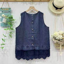 2025秋款女圆领拼接花边马甲坎肩上衣套头内搭ins森系女装