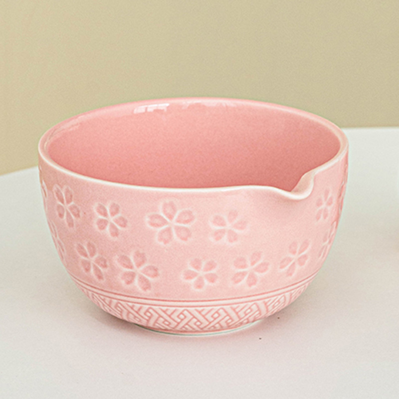 新しい和風抹茶桜ボウル、注ぎ口付きセラミックピンク茶筅ティーツールの越境専用 Amazon|undefined