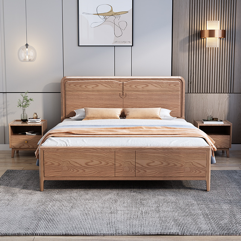 Cama de madera maciza de Fresno dormitorio principal moderno simple 1,8 m cama doble cama de boda de madera nórdica cama silenciosa