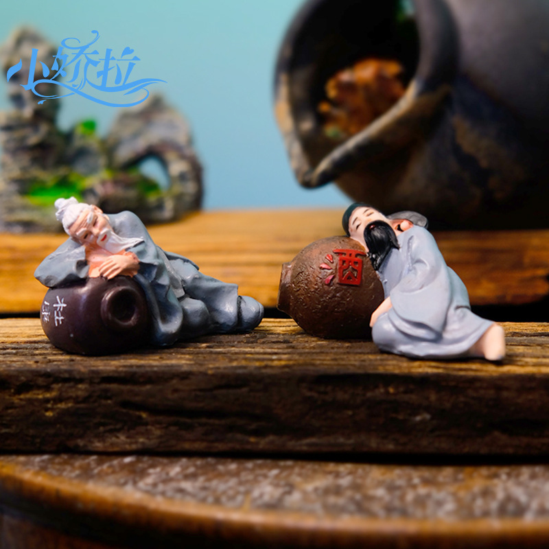 Nuevo tanque de método antiguo, paisaje de agua y tierra, piscicultura, musgo, adornos de figuras, micro paisaje, macetas de carne, accesorios de paisajismo, borracho