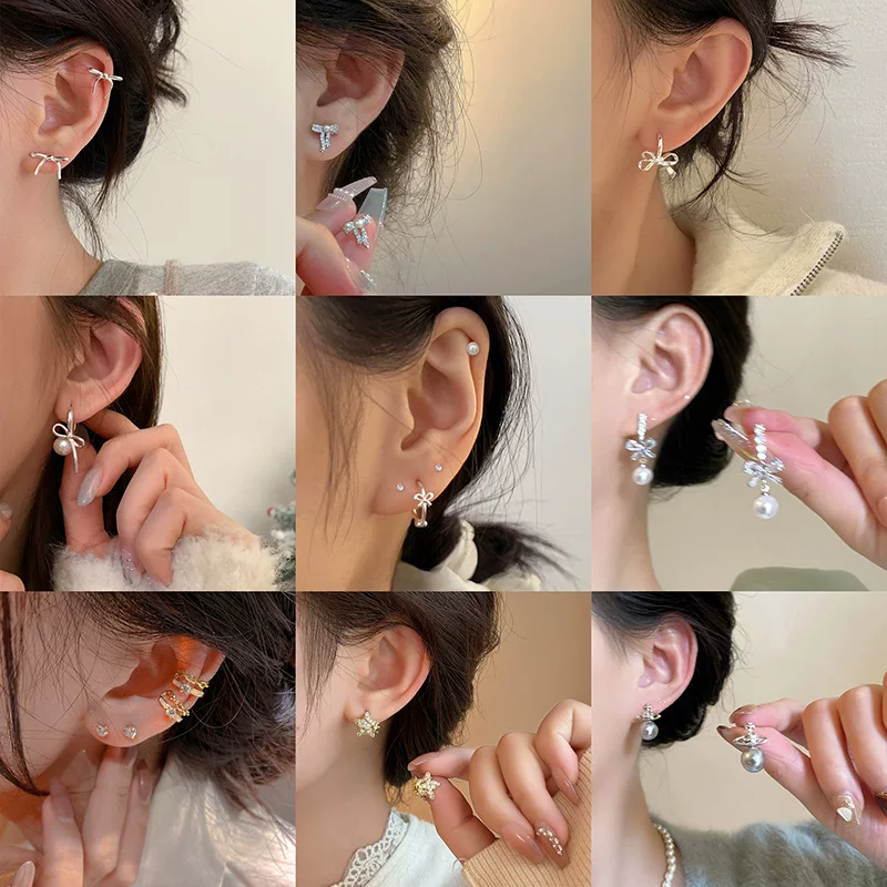 Серебряная игла, универсальные серьги с бантом, образец серебро 925, не выцветает, оптом