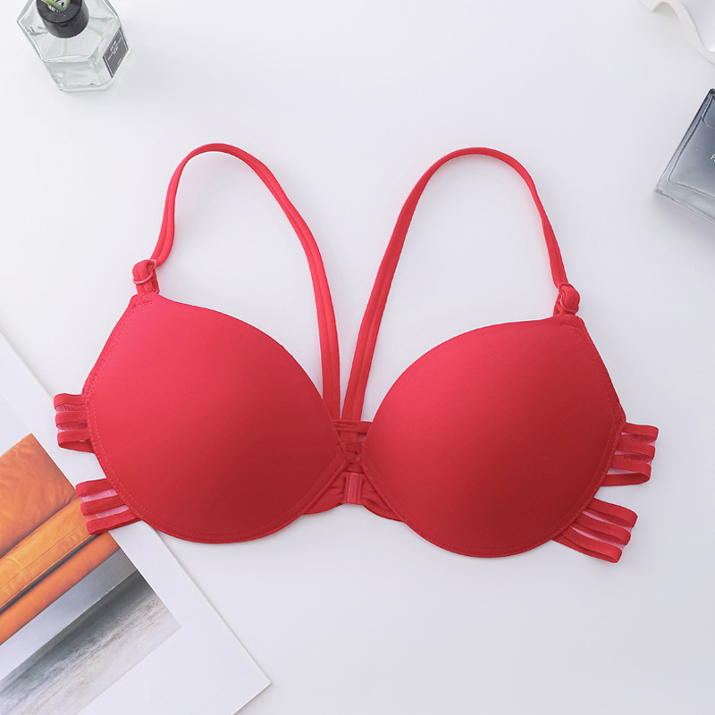 Inventario sin anillo de acero sujetador de botón delantero menos femenino sentido cruzado belleza de espalda ropa interior lisa sin marcas de soporte superior sujetador de verano