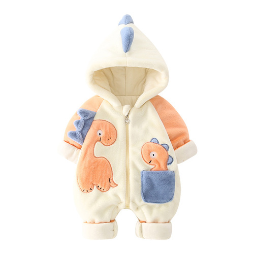 Newborn crawling suit for babies, thickened and flocked onesie for  autumn and winter, baby's outerwear for outings, wholesale