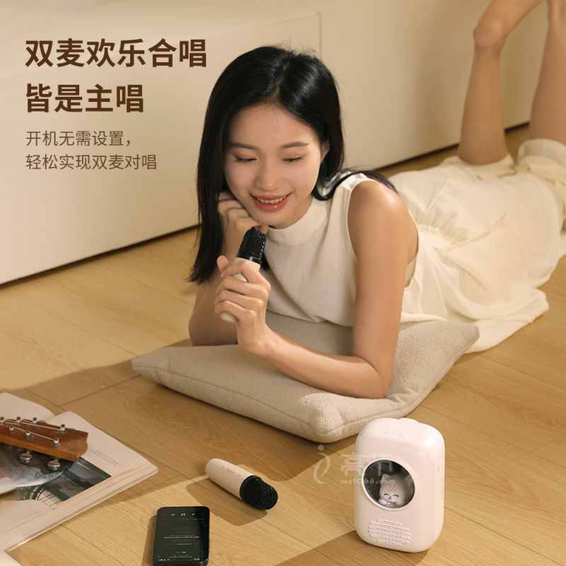 新品无线双麦克风蓝牙K歌音箱可定制AI创意拉杠箱usb蓝牙便携音箱|undefined