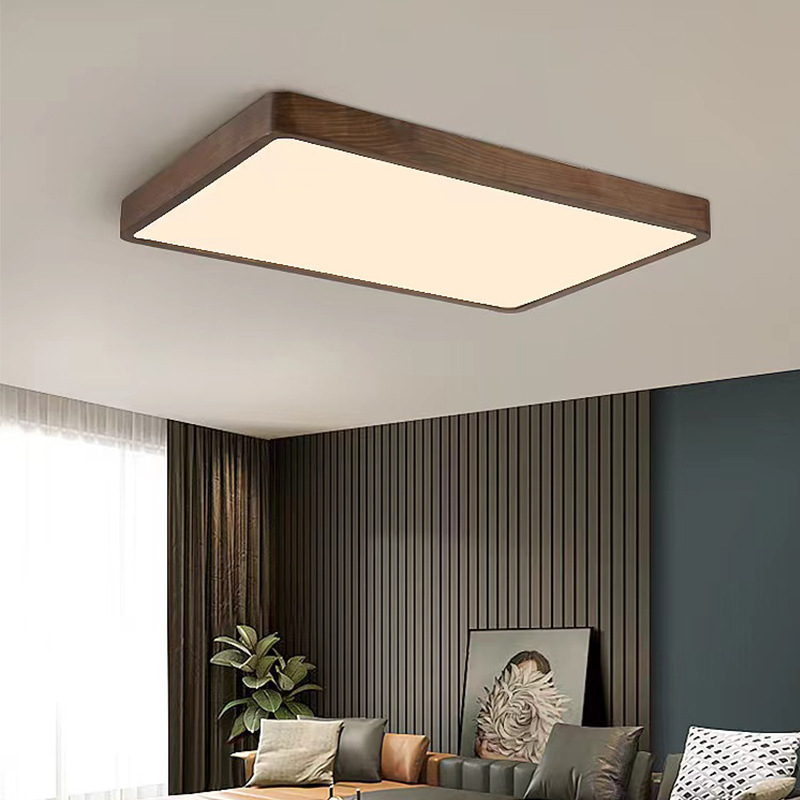 Lámpara de techo de nogal negro Nueva luz de sala de estar de madera maciza de estilo chino Lámpara de dormitorio principal ultrafina de estilo chino Paquete de casa completa