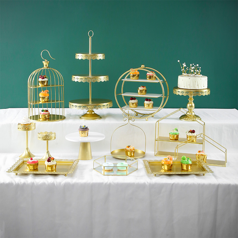 Decoración de postre europea estante de exhibición de decoración de boda bandeja de pastel de la tarde estante de refresco de té de comida fría mesa de descanso de té