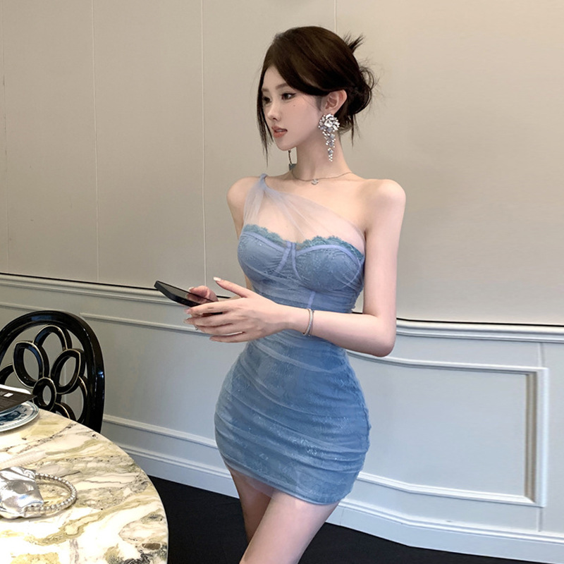 2338 European, American, and Southeast Asian Foreign Trade Wholesale 2026 Women's Fashion Lace Mesh Patchwork Slim-Fit Dress