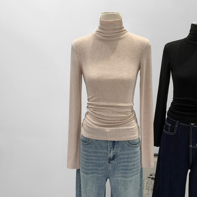 Real Shot of Lyocell Tencel Wool Turtleneck Bottoming Shirt for Women Autumn and Winter 2025 New Slimming Look Pile Collar Top