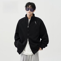 秋冬季美式复古cleanfit开衫卫衣男boxy版型立领拉链外套廓形裁剪
