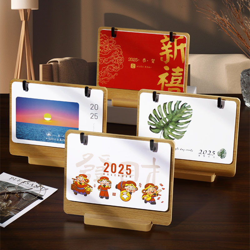 Calendario de escritorio de madera 2025 nuevo calendario decorativo creativo calendario de escritorio de dibujos animados simple calendario de escritorio corporativo año de la serpiente