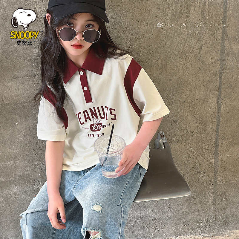 Snoopy Summer New Girls' T-shirt, Short-sleeved Top, Casual Sweet Half-sleeved Clothing, Thin Style