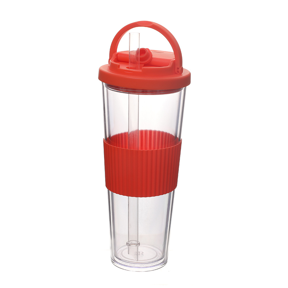 Nuevas tazas de paja de doble cubierta de bebida, tazas de plástico portátiles de alta calidad de verano al aire libre, tazas de agua de grado alimenticio