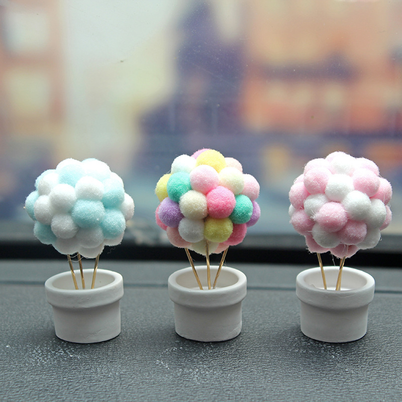 Perfume de automóvil adornos mini maceta de flores voladores de cabina globos montados en automóviles chicas corazón bola peluche adornos lindos decoración creativa
