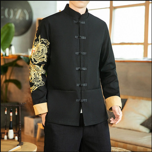 Spring and Autumn Tang Suit with Vertical Collar and Buckle Chinese Style Tunic Suit Slim-fit Chinese Large Size Casual Fashionable Men's Jacket