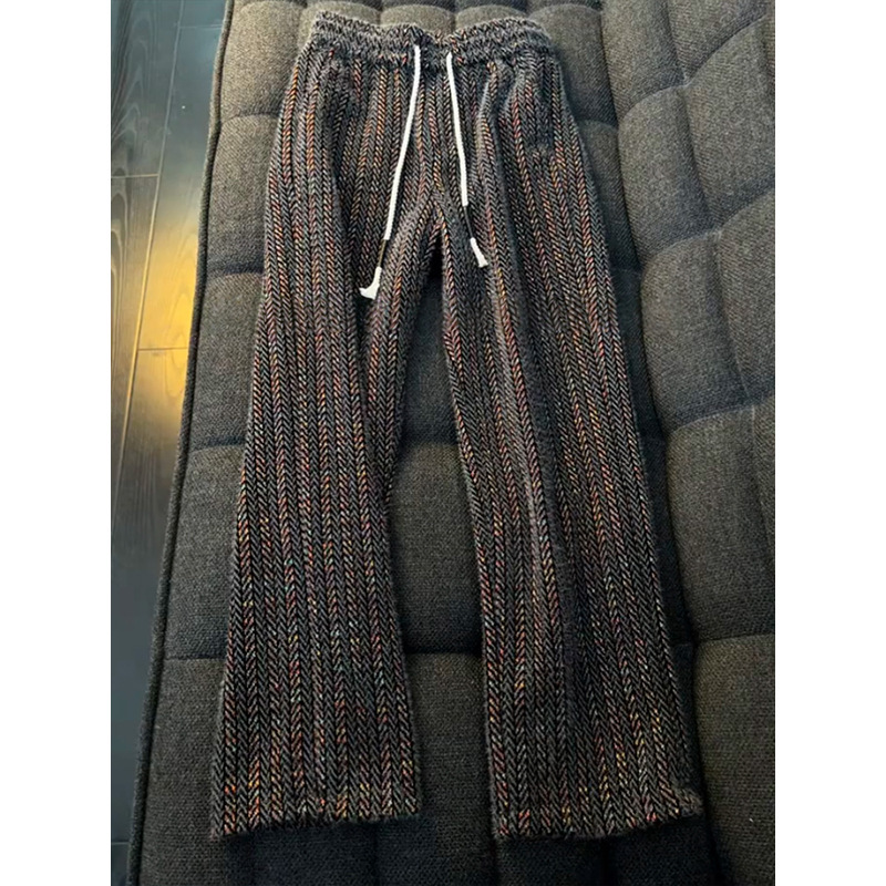 Corduroy multicolored gray tie-dye sweatpants for men, autumn and winter colorful woven straight knit pants, casual wide-leg pants for couples
