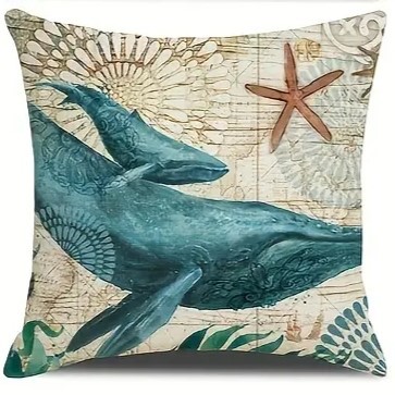 2024 Estilo explosivo transfronterizo Animales marinos Mundo submarino Patrón Funda de almohada Bandera de mesa de sala de estar con estampado de lino de Amazon image 10