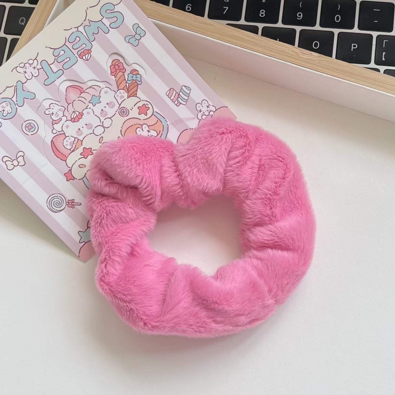 수박색 밍크 퍼 곱창 밴드